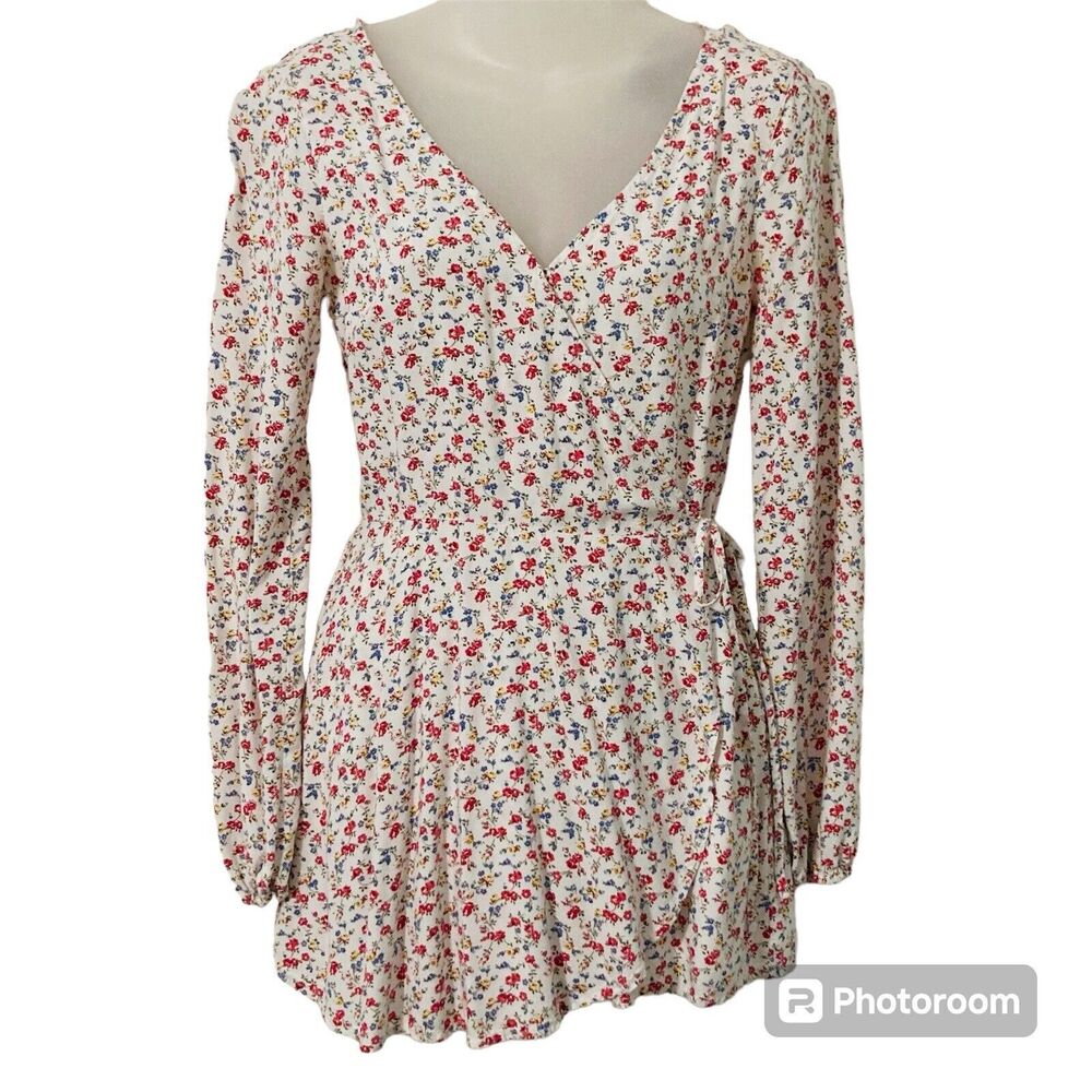 Hollister Romper Women's XS Wrap Around Side Tie Side Zip White Floral Pattern